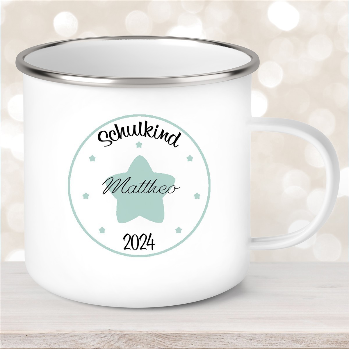 Tasse Schulkind #01 Wunschname Emaille Kinderbecher Personalisiert