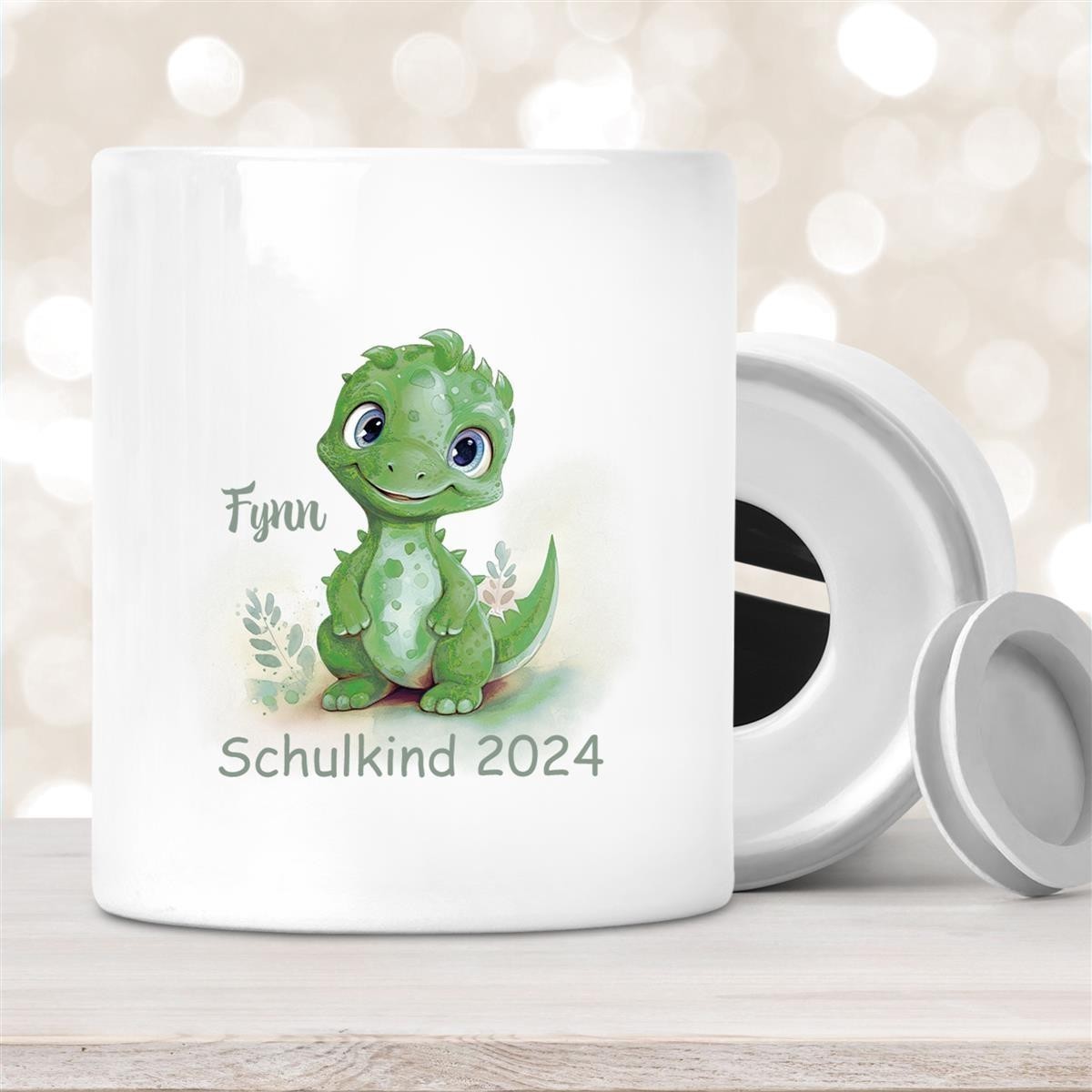 Spardose mit Wunschname Schulanfang #11 Dino#2 personalisiert Spardose mit Wunschname Schulanfang #11 Dino#2 personalisiert