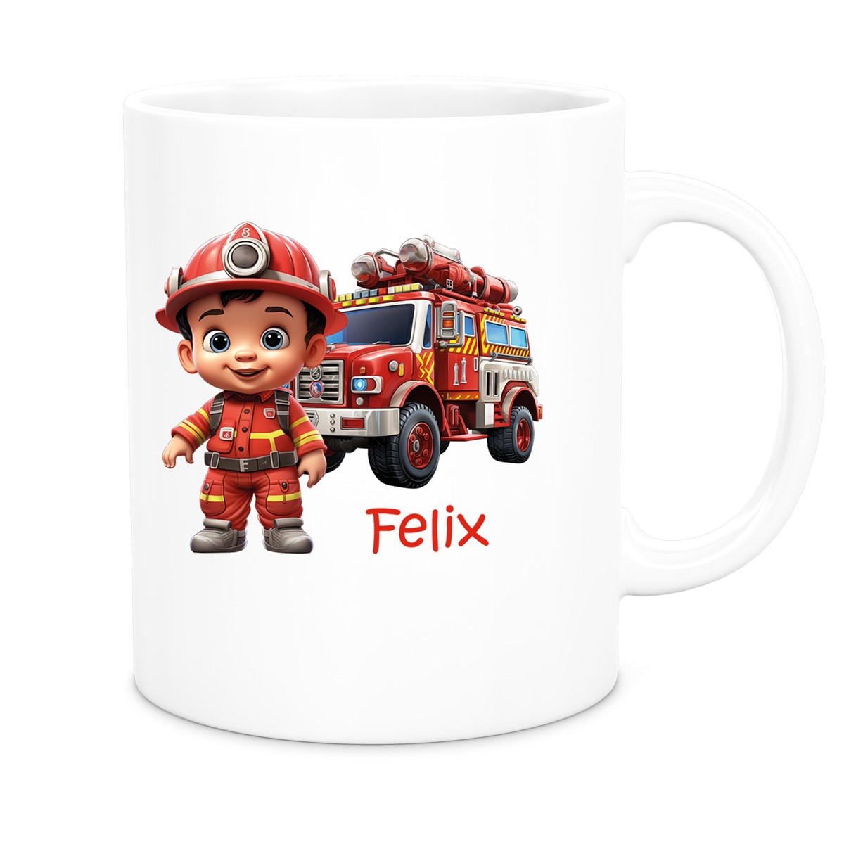 Tasse Wunschname Feuerwehr #4 Keramik Kinderbecher Weiß