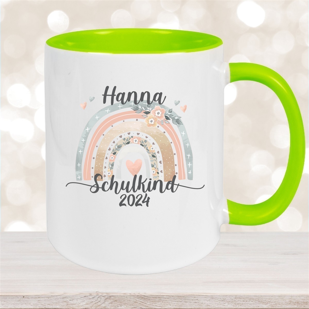 Tasse Schulkind #06 Wunschname Rainbow Keramik Kinderbecher Personalisiert versch. Farben