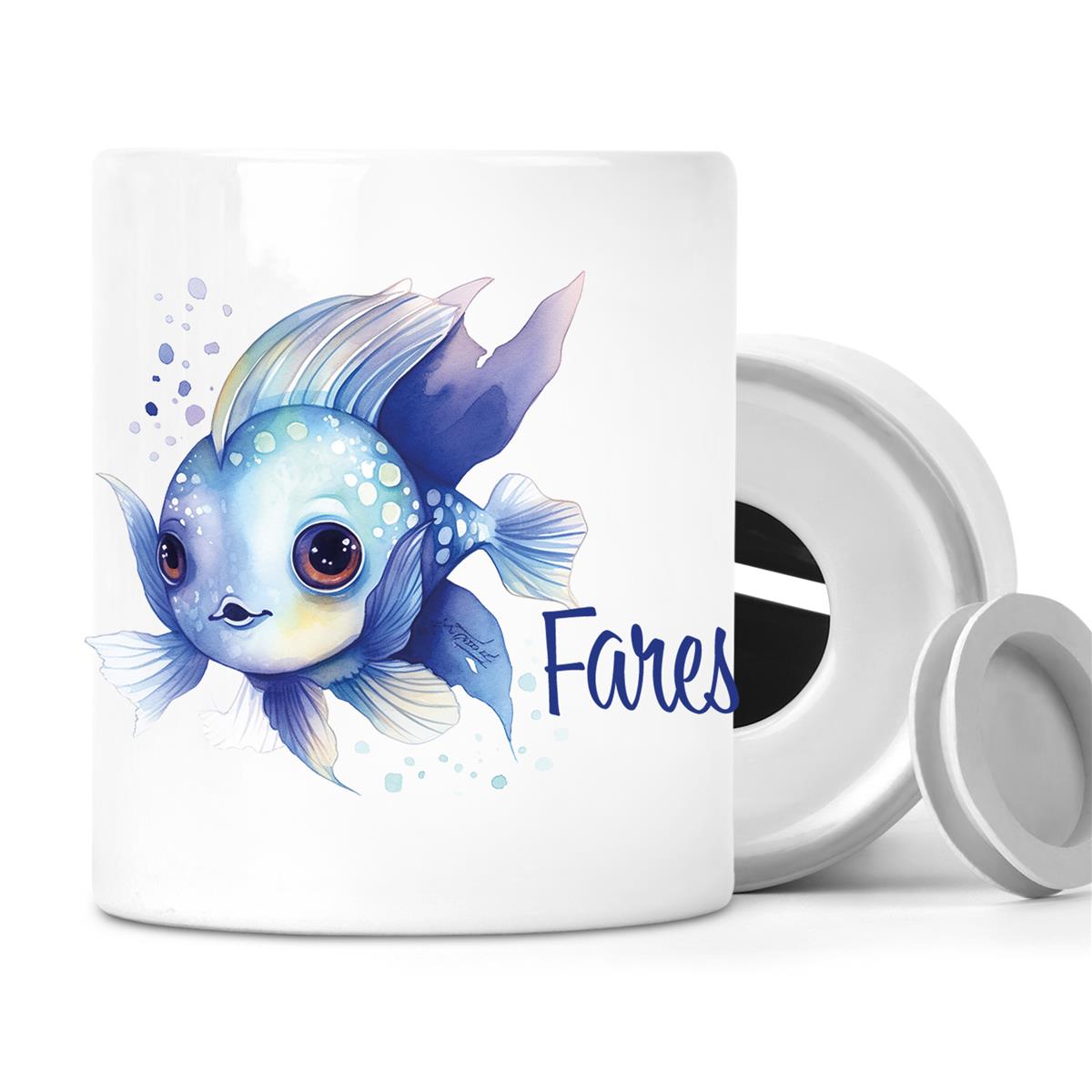 Spardose mit Wunschname Meerestiere Fisch 2 personalisiert