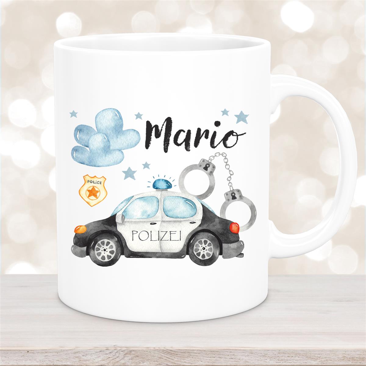Tasse Polizei #1 Wunschname Keramik Kinderbecher personalisiert versch. Farben