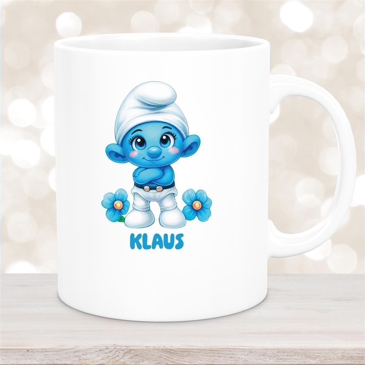 Tasse Kinder Schlumpf 3 Wunschname Keramik Kinderbecher personalisiert versch. Farben