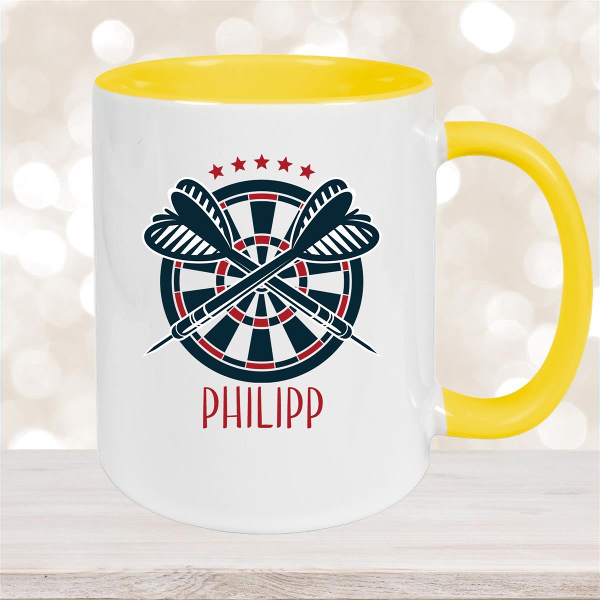 Tasse Dart #1 Wunschname Keramik Kinderbecher personalisiert Gelb