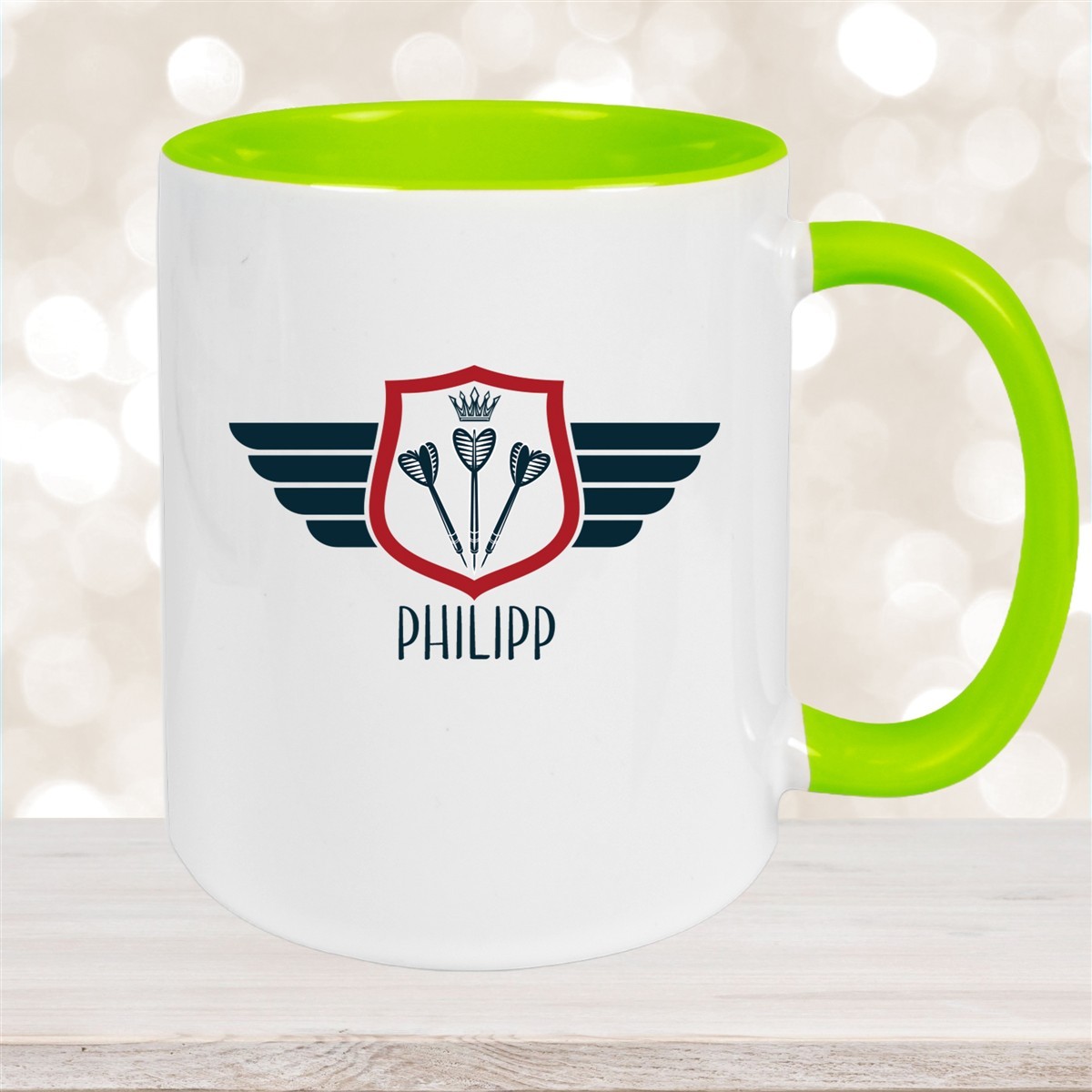 Tasse Dart #2 Wunschname Keramik Kinderbecher personalisiert Grün
