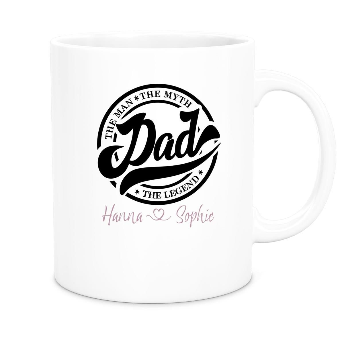 Tasse Vatertag 8 Papa, "The Legend" Wunschnamen Keramik Personalisiert versch. Farben