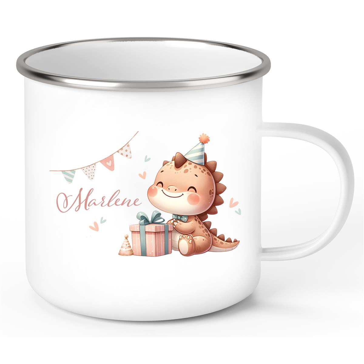Tasse Wunschname Dino 18 Emaille Kinderbecher
