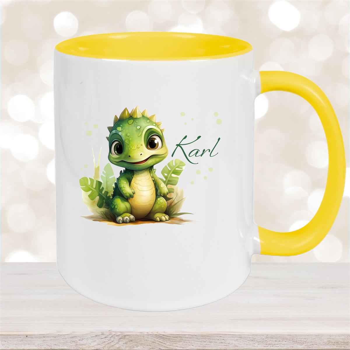 Tasse Dino #16 Wunschname Keramik Kinderbecher Personalisiert versch. Farben