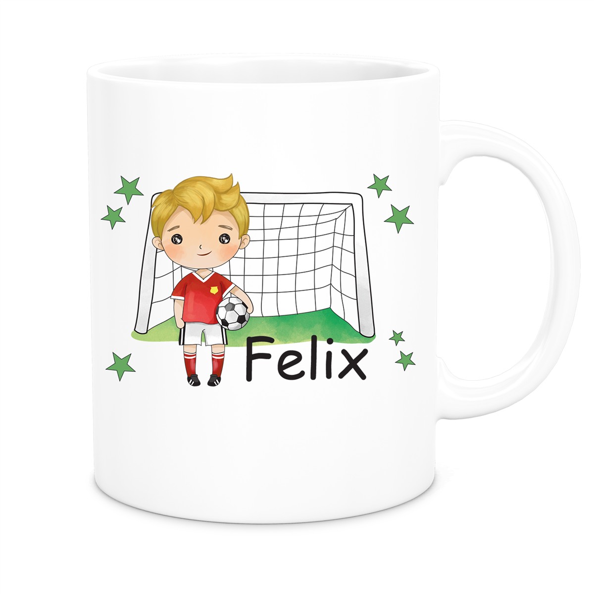 Tasse Fußball #1 Wunschname Keramik Kinderbecher personalisiert Weiß