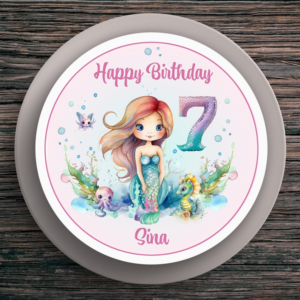 Tortenaufleger Geburtstag Meerjungfrau #2 Name & Zahl (20cm) Fondant Papier