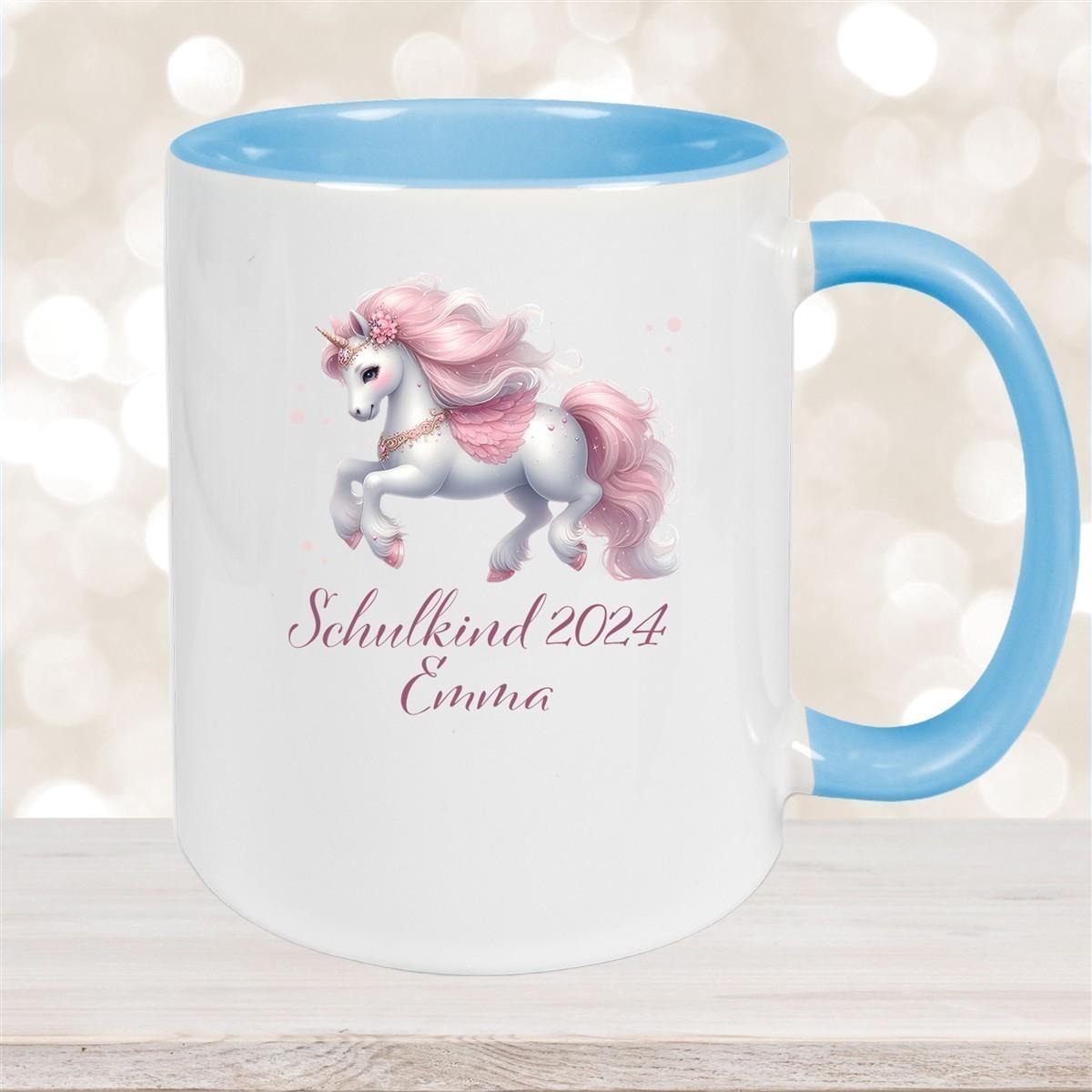 Tasse Schulkind 03 Wunschname Einhorn Keramik Kinderbecher Personalisiert versch. Farben