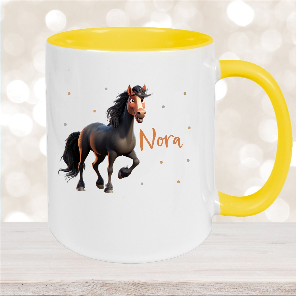 Tasse Pferd #2 Wunschname Keramik Kinderbecher personalisiert Gelb
