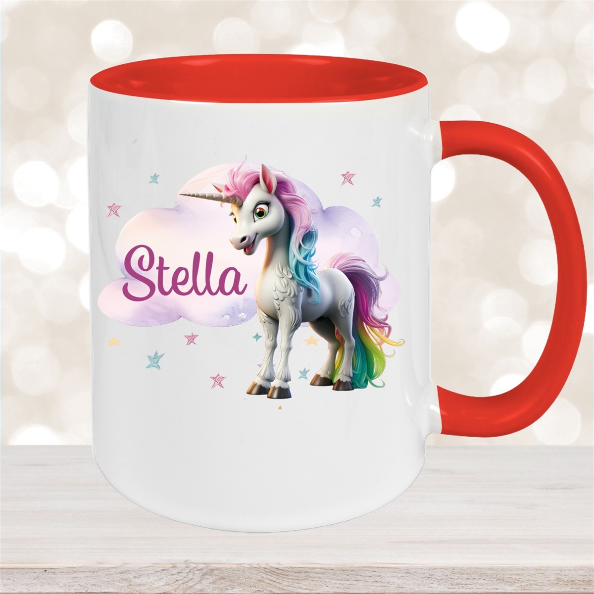 Tasse Einhorn Wolke #4 Wunschname Keramik Kinderbecher personalisiert Rot