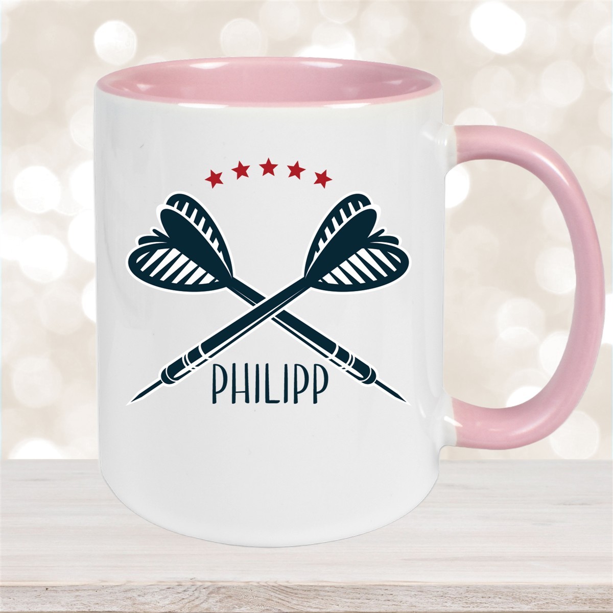 Tasse Dart #3 Wunschname Keramik Kinderbecher personalisiert Altrosa