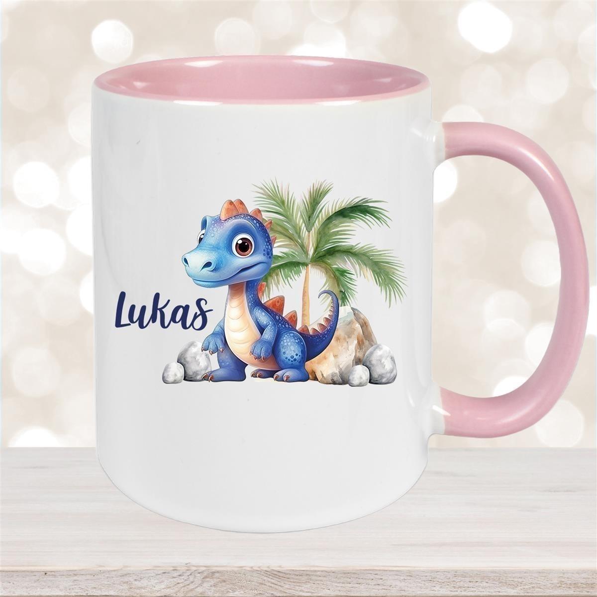 Tasse Dino 8 Wunschname Keramik Kinderbecher Personalisiert versch. Farben