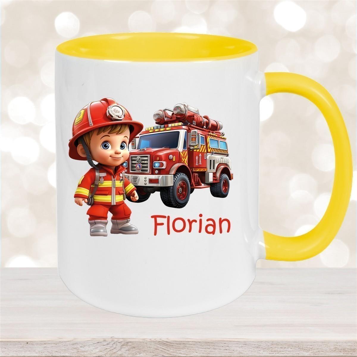 Tasse Wunschname Feuerwehr 2 Keramik Kinderbecher versch. Farben