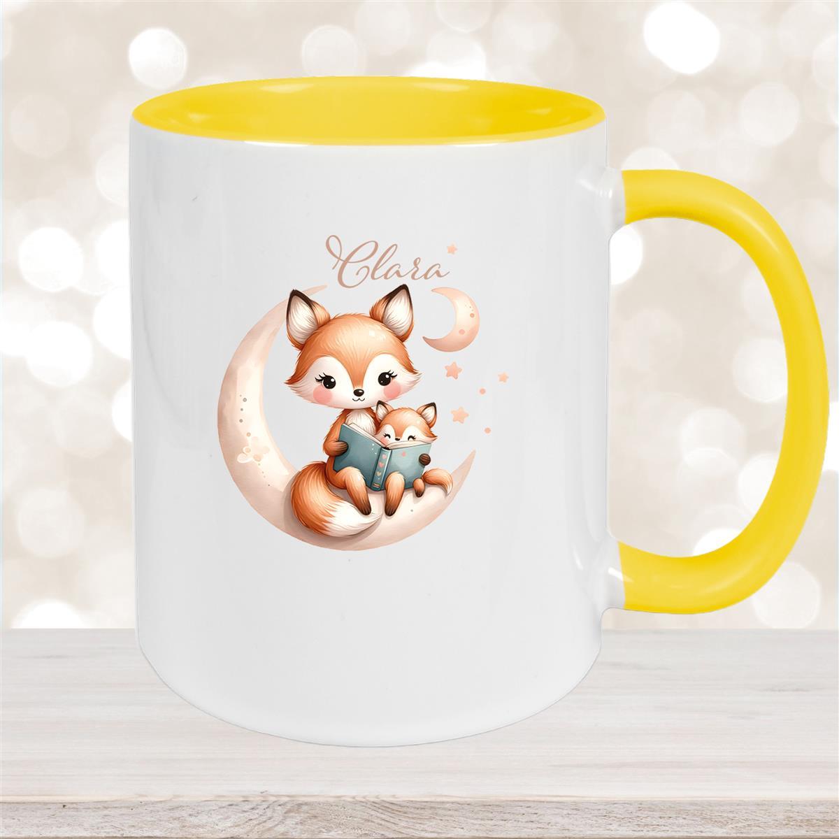 Tasse Wunschname Fuchs #2 Keramik Kinderbecher Gelb
