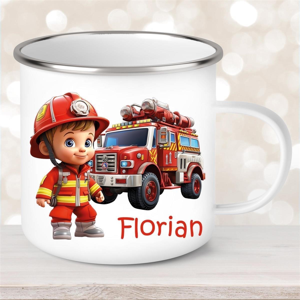 Tasse Wunschname Feuerwehr #2 Emaille Kinderbecher Tasse Wunschname Feuerwehr #2 Emaille Kinderbecher