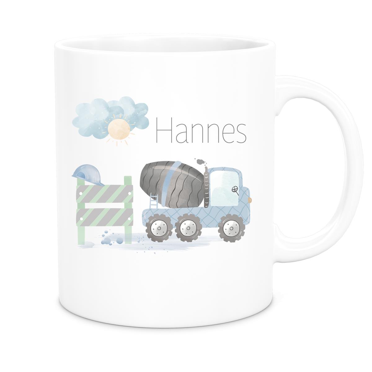 Tasse Wunschname Baustelle Betonmischer 1 Keramik Kinderbecher versch. Farben
