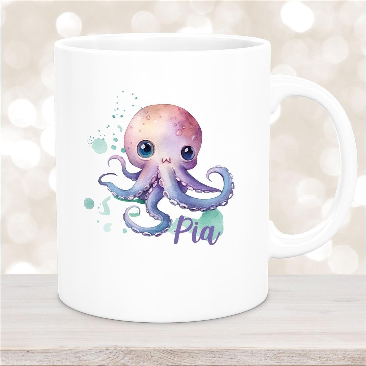 Tasse Wunschname Meerestiere-Oktopus 1 Keramik Kinderbecher versch. Farben
