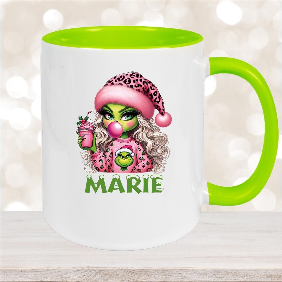 Tasse Wunschname Weihnachten Lady-Grinch #5 Keramik Kinderbecher versch. Farben