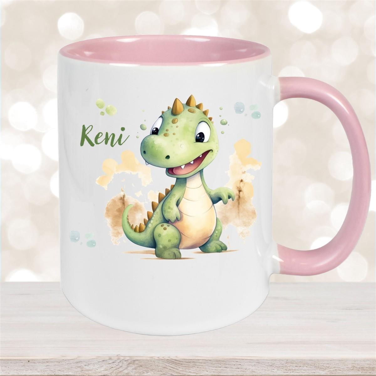 Tasse Wunschname Dino 3 Keramik Kinderbecher versch. Farben