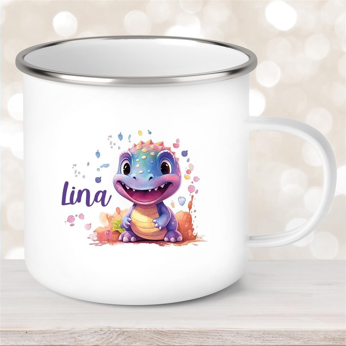 Tasse Wunschname Dino #9 Emaille Kinderbecher Tasse Wunschname Dino #9 Emaille Kinderbecher