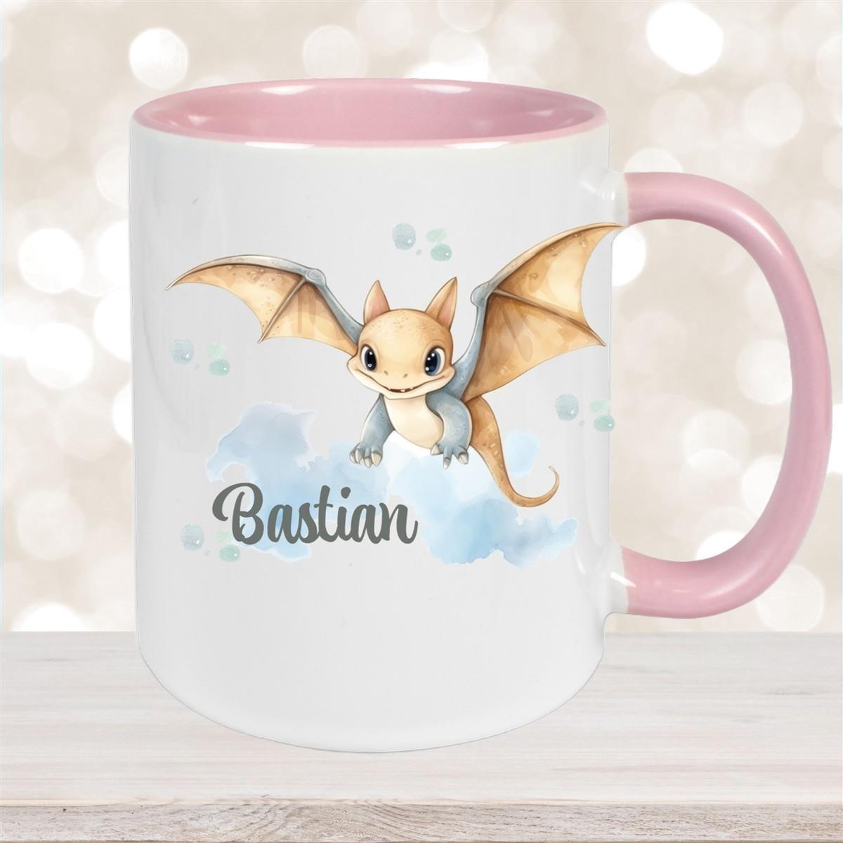 Tasse Wunschname Dino 4 Keramik Kinderbecher versch. Farben