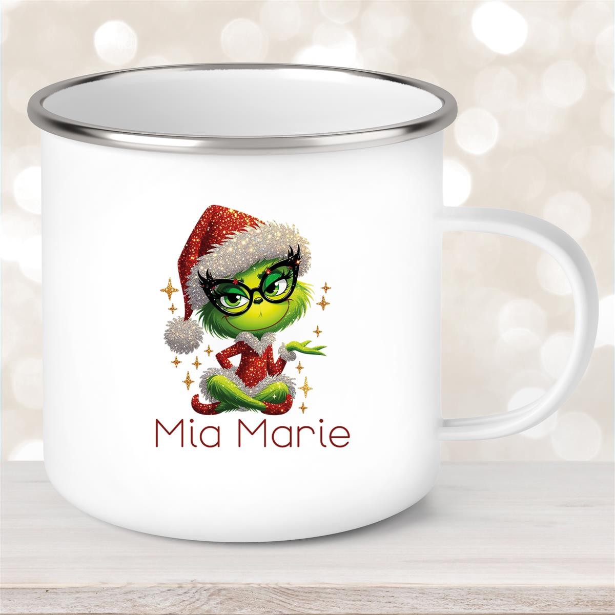 Tasse Wunschname Weihnachten Lady-Grinch #4 Emaille Kinderbecher Tasse Wunschname Weihnachten Lady-Grinch #4 Emaille Kinderbecher
