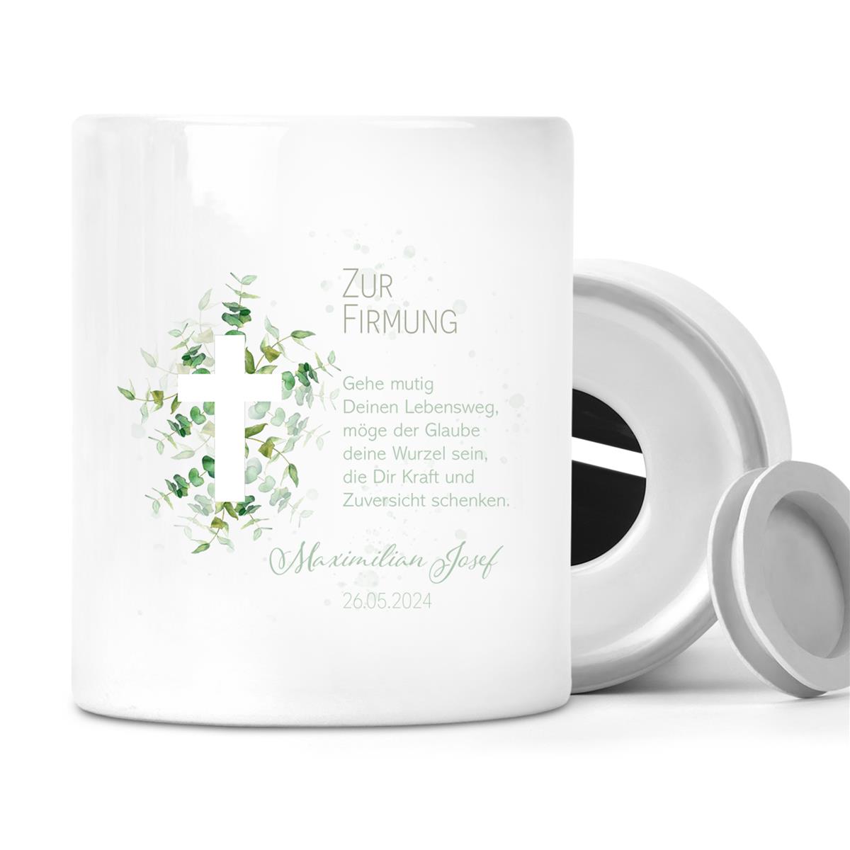 Spardose zur Firmung mit Wunschname Kreuz 1 Personalisiert