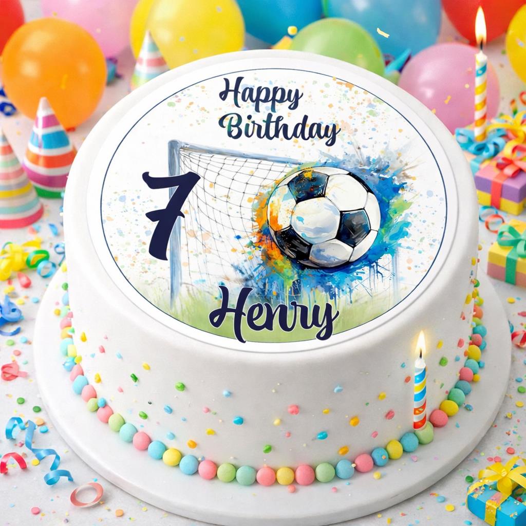 Tortenaufleger Geburtstag Fußball 9 Personalisiert Name & Zahl (20cm) Fondant Papier