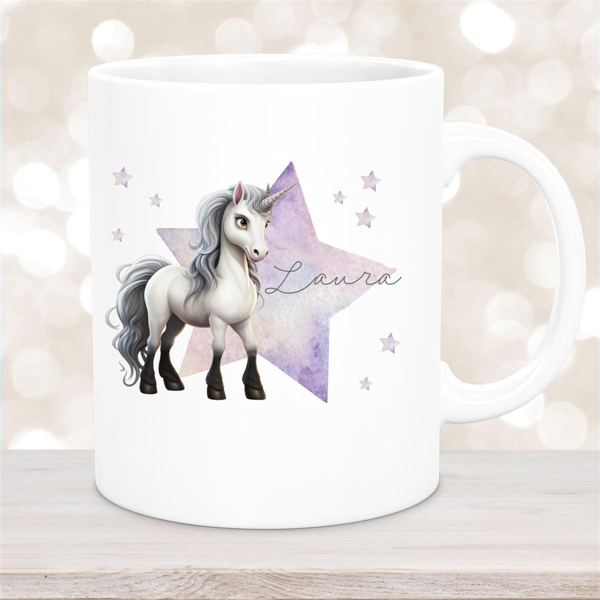 Tasse Wunschname Einhorn Stern 1 Keramik Kinderbecher versch. Farben