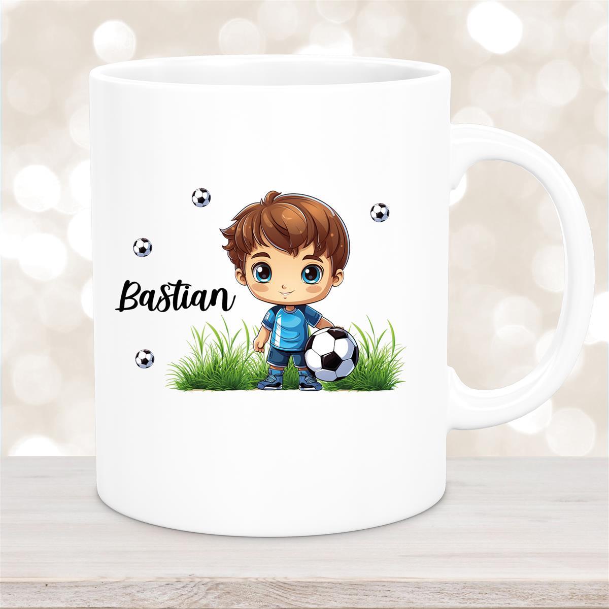 Tasse Fußball #6 Wunschname Keramik Kinderbecher personalisiert Weiß
