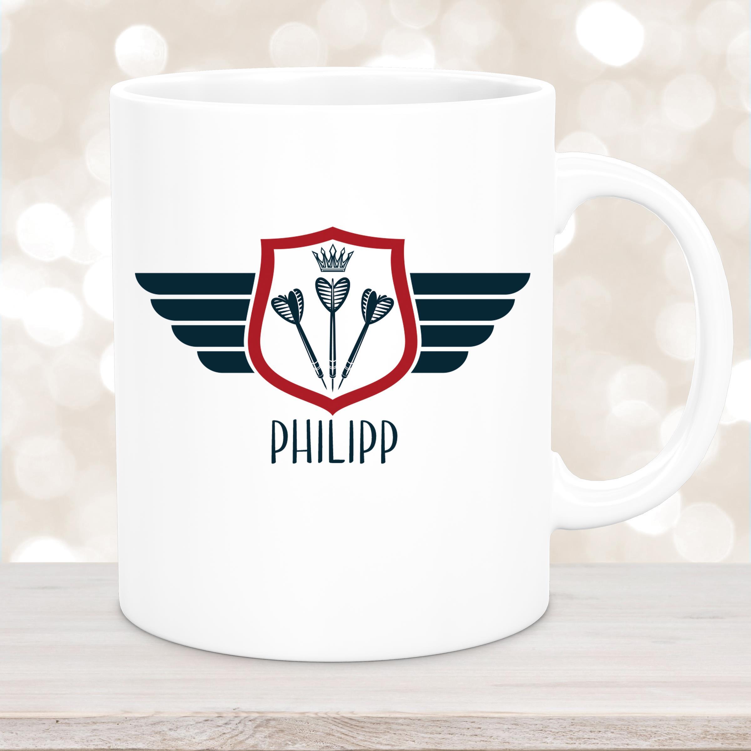 Tasse Dart #2 Wunschname Keramik Kinderbecher personalisiert Weiß