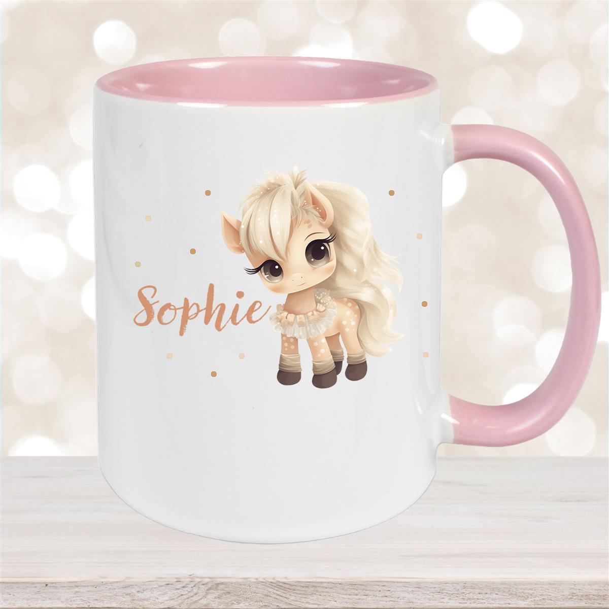 Tasse Pferd #8 Wunschname Keramik Kinderbecher personalisiert Altrosa