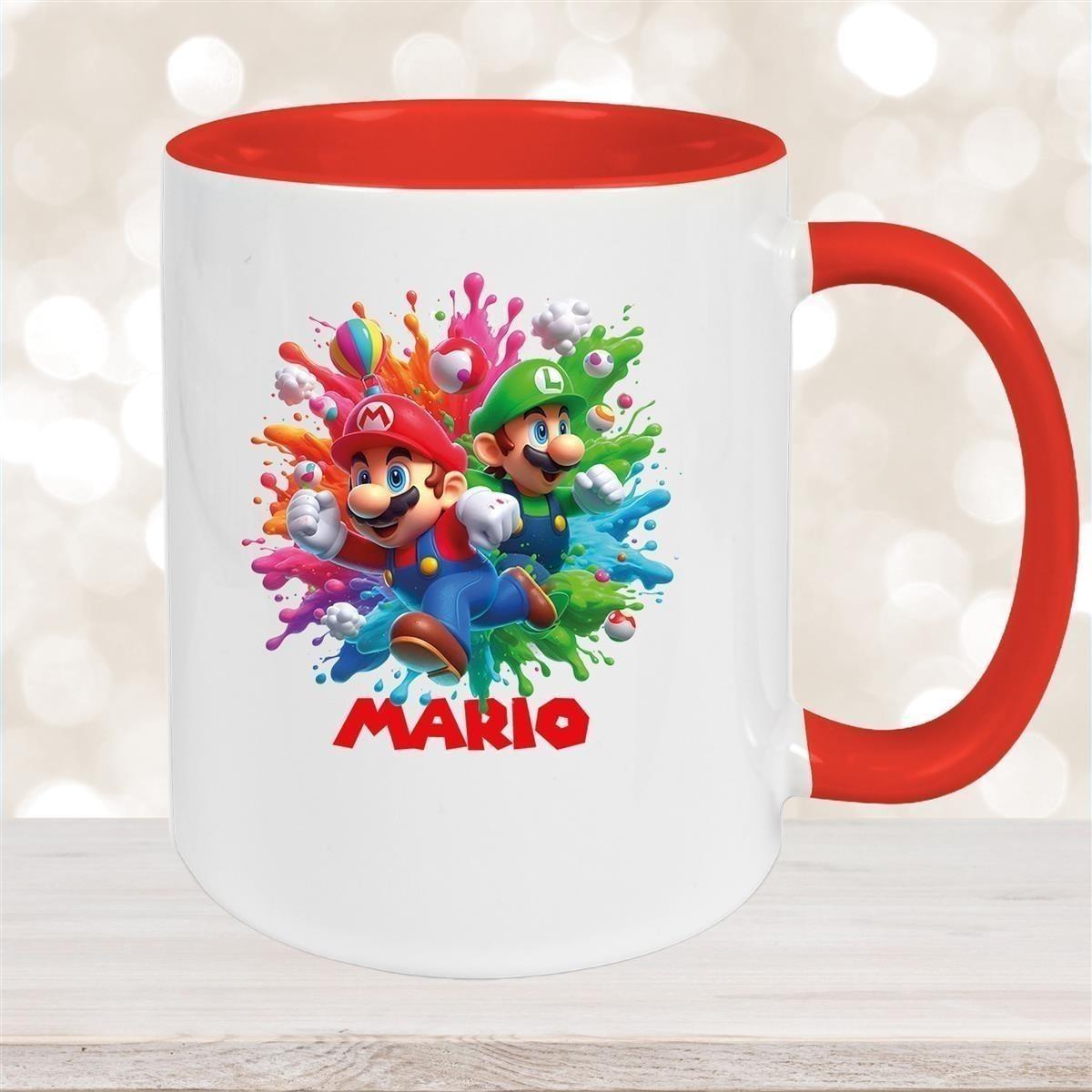 Tasse Wunschname Super-Mario 1 Keramik Kinderbecher personalisiert versch. Farben