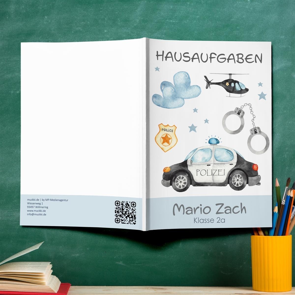 Hausaufgabenheft Polizei #1 DIN A5 - 48 Blatt mit Name und Klasse