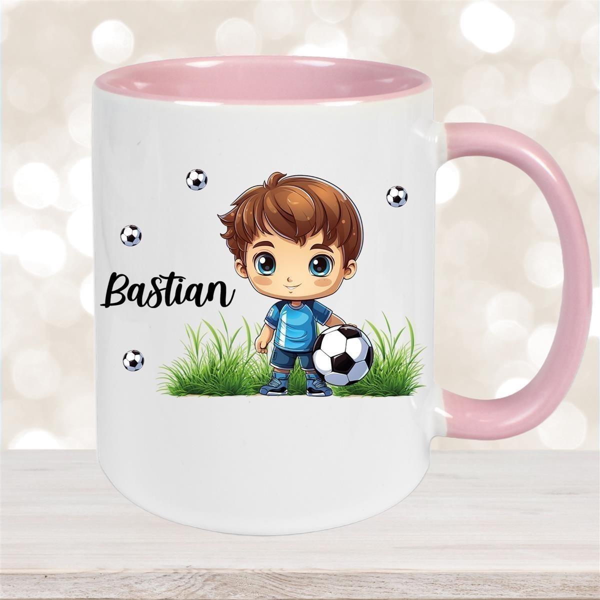 Tasse Fußball 6 Wunschname Keramik Kinderbecher personalisiert versch. Farben