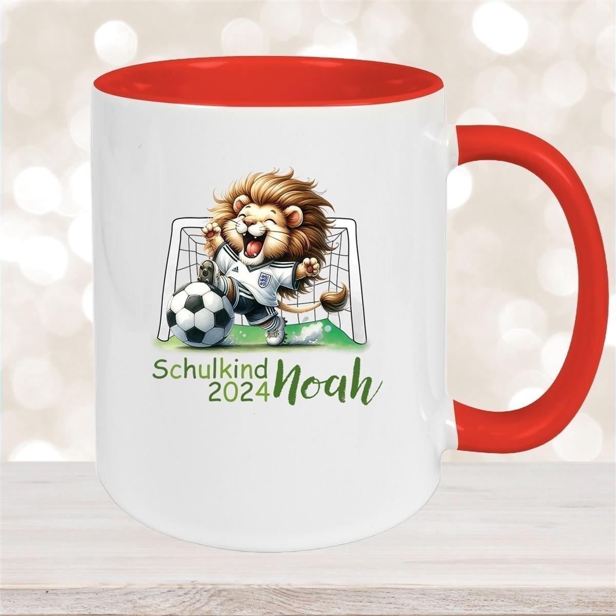 Tasse Schulkind 13 Wunschname Fußball2 Keramik Kinderbecher Personalisiert versch. Farben