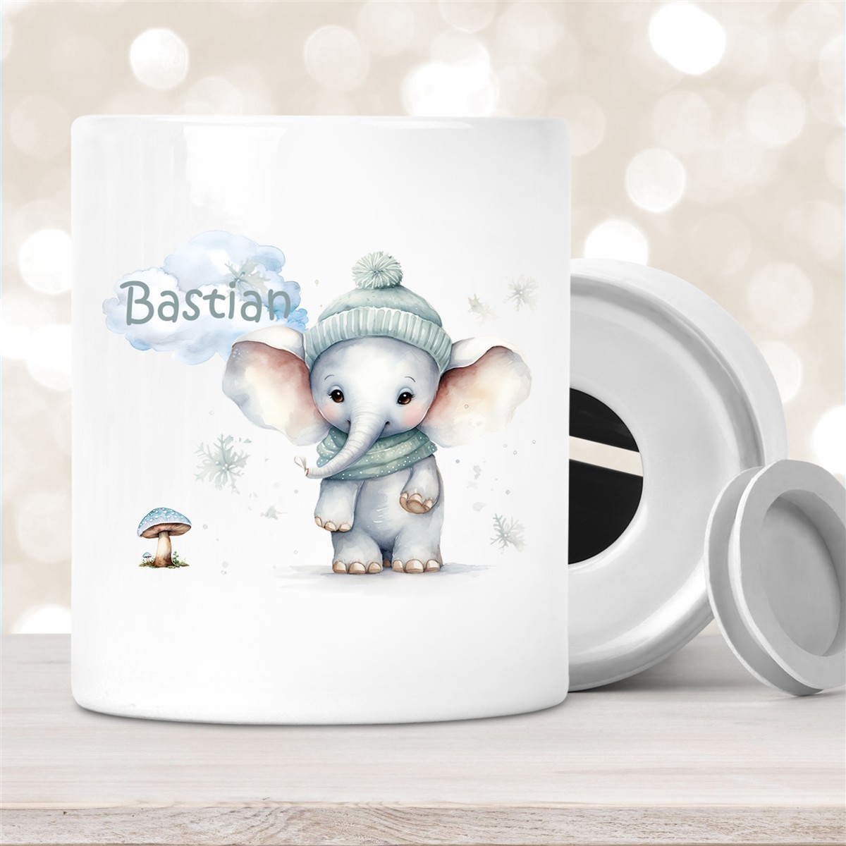 Spardose mit Wunschname Weihnachten Elefant #1 personalisiert