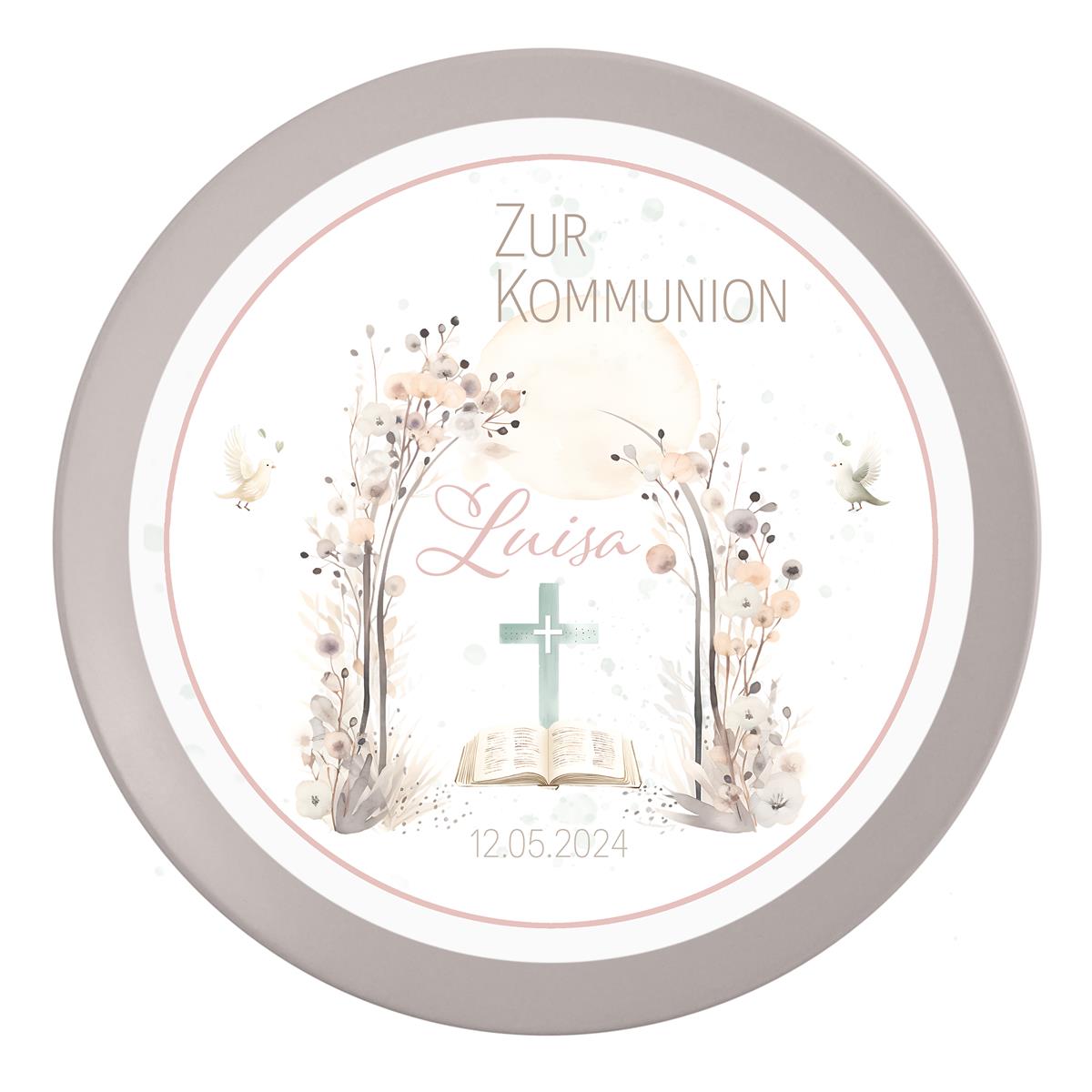 Tortenaufleger Kommunion Blüten 1 Name & Datum (20cm)
