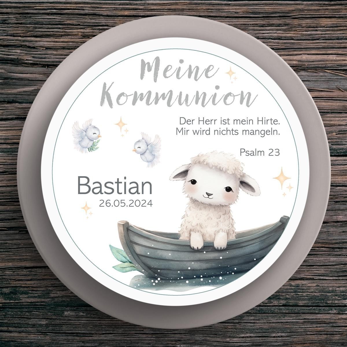 Tortenaufleger Kommunion Schaf #1 Name & Datum (20cm)