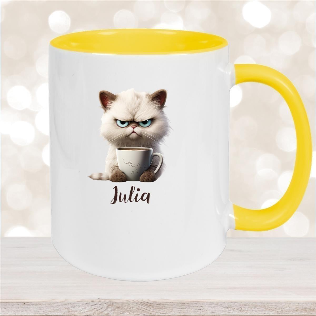 Tasse Katze Grumpy 2 Wunschname Keramik Kinderbecher personalisiert versch. Farben