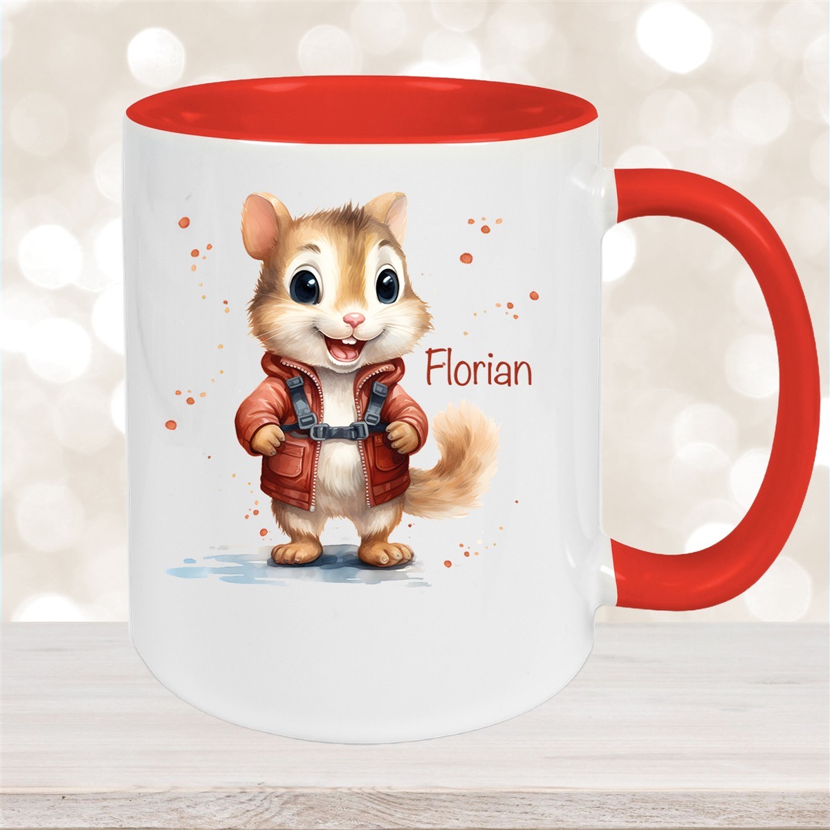 Tasse Wunschname Chipmunk #1 Keramik Kinderbecher personalisiert Rot