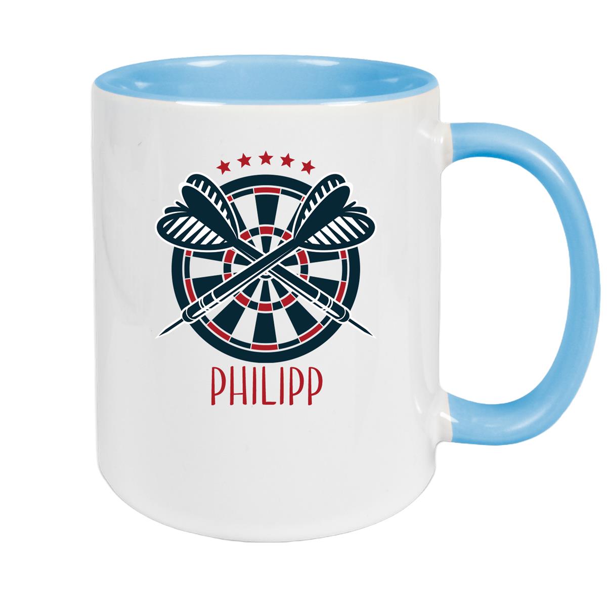 Tasse Dart 1 Wunschname Keramik Kinderbecher personalisiert versch. Farben