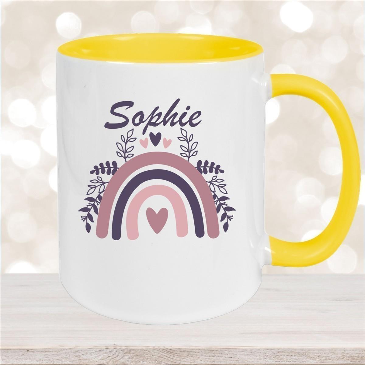 Tasse Regenbogen 8 Wunschname Keramik Kinderbecher versch. Farben