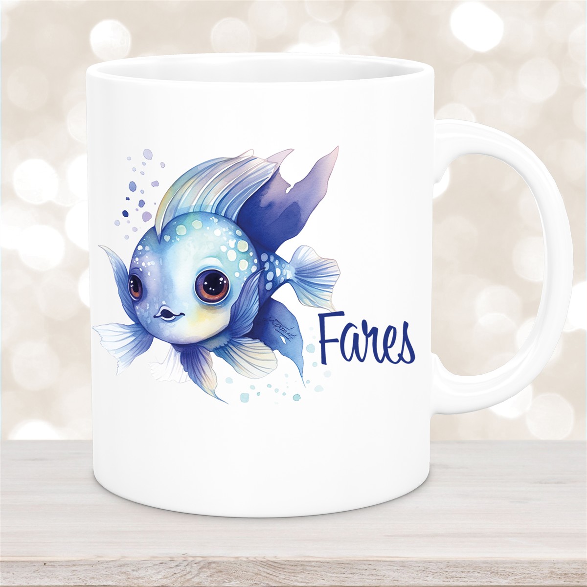 Tasse Wunschname Meerestiere-Fisch #2 Keramik Kinderbecher versch. Farben