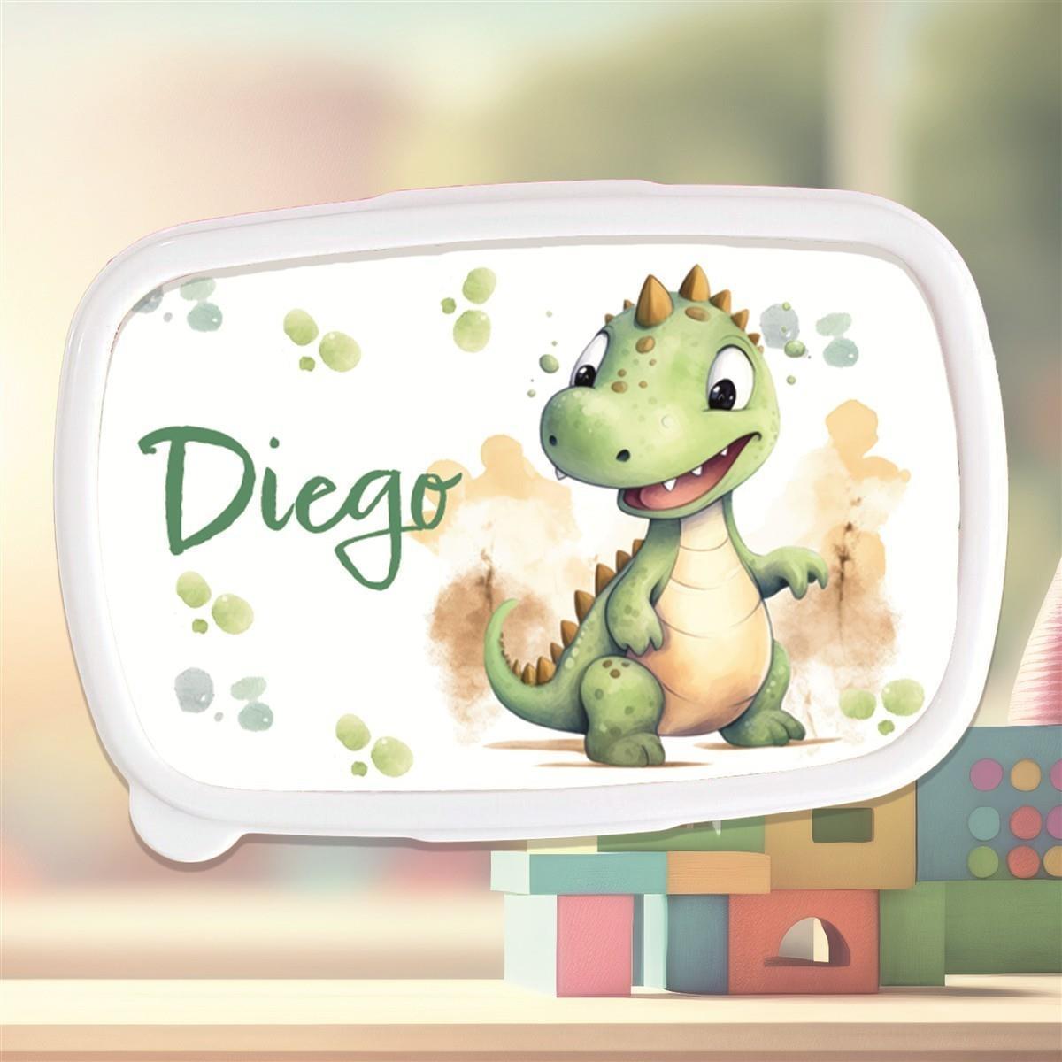 Brotdose mit Namen Dino 01 – Personalisierte Lunchbox für Schule & Kindergarten versch. Farben
