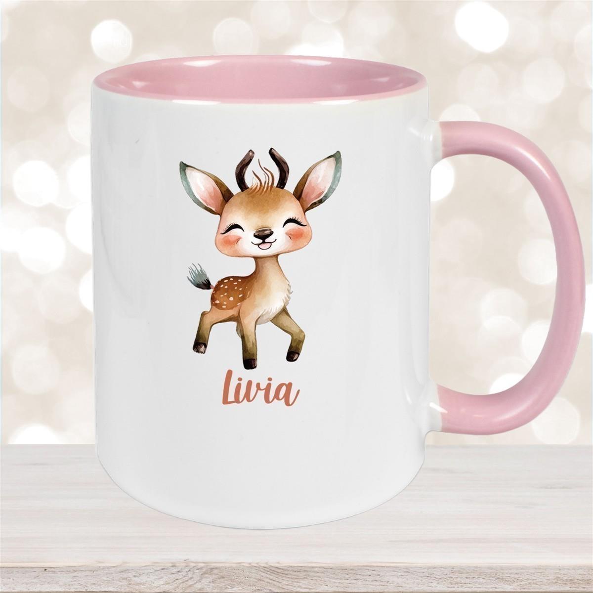 Tasse Wunschname Reh 1 Keramik Kinderbecher versch. Farben
