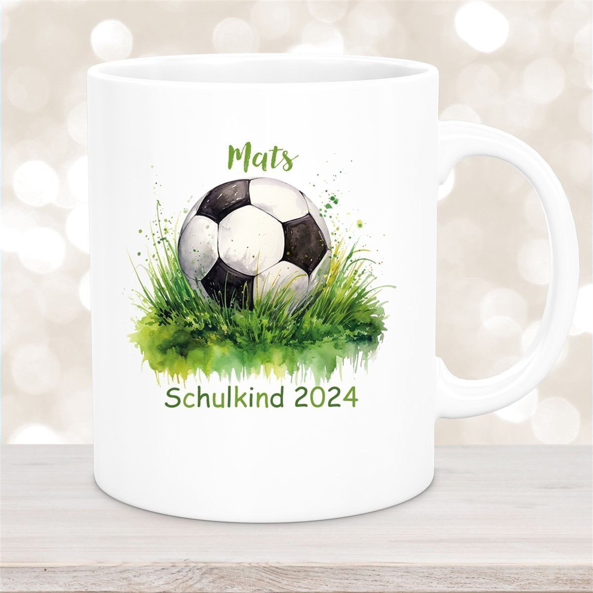 Tasse Schulkind #12 Wunschname Fußball#1 Keramik Kinderbecher Personalisiert versch. Farben